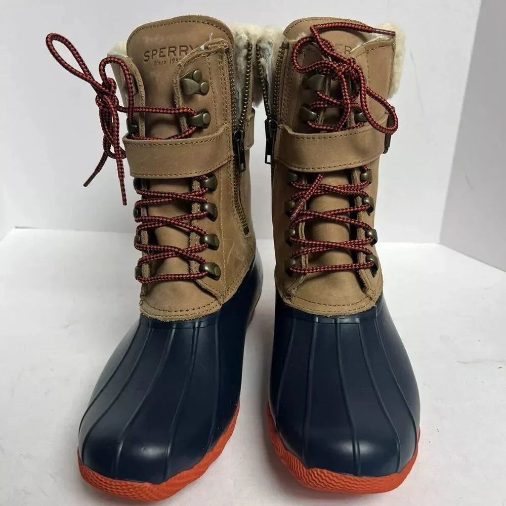 Sperry Womens Shearwater Winter Boot Tan/Navy 6.5 M